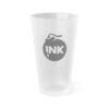 Product photography of the InkBomb Frosted 16oz. Pint Glass on a white background